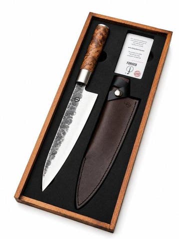 VG10 Japanese Chefs Knife - Forged and Hammered - Burl Wood