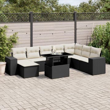 vidaXL 9-delige Loungeset met kussens poly rattan zwart, Verzenden, Nieuw, Loungeset