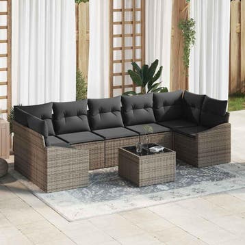 vidaXL Bankstel 8 st Grijs poly rattan, Tuin en Terras, Tuinsets en Loungesets, Verzenden, Nieuw, Rotan, 8 zitplaatsen