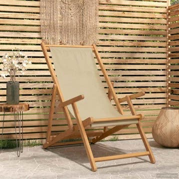 vidaXL Strandstoel Beige Massief Teakhout, Tuin en Terras, Verzenden, Nieuw
