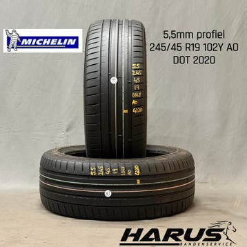 245/45/19 102Y AO Michelin zomerbanden 5,5mm profiel 2X, 19 inch, Ophalen of Verzenden, Band(en), Personenwagen