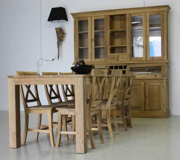 Teak tafel met blokpoten -  200 cm x 90 cm, Ophalen of Verzenden, Nieuw