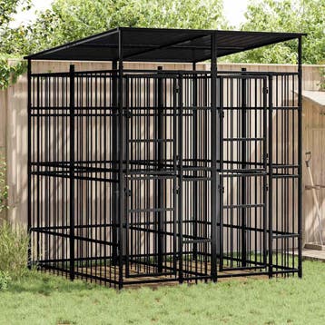 vidaXL Hondenkennel met dak 3,69 m² staal, Verzenden, Nieuw