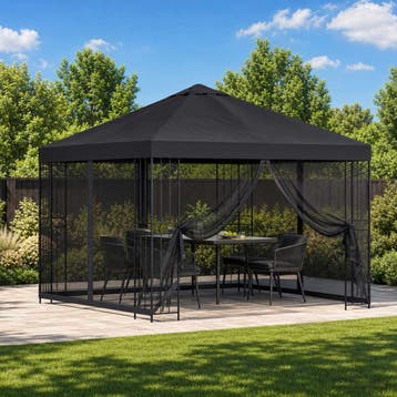 vidaXL Tuin Gazebo met Zijwanden 3 x 3 m Zwart Polyester en, Verzenden, Nieuw