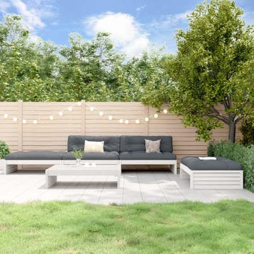 vidaXL 5-delige Loungeset met kussens massief hout wit, 5 zitplaatsen, Verzenden, Nieuw, Loungeset