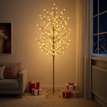 vidaXL LED-kerstboom met ballen Zwart 240 cm Staal 280 LEDs, Verzenden, Nieuw