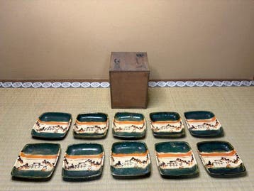Set van 10 Seto Ware Oribe-stijl Vierkante borden –