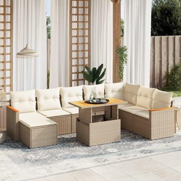 vidaXL 9-delige Loungeset met kussens poly rattan beige, Tuin en Terras, Verzenden, Nieuw, Loungeset