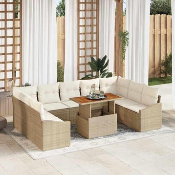 vidaXL Tuinbankenset 10 st Beige en Crème, Verzenden, Nieuw, Rotan, Meer dan 8 zitplaatsen