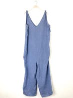 Jumpsuit in 100% linnen - v-hals en zijzakken - kleur BLAUW, Nieuw