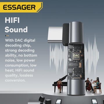 Essager L-vormige Audio Adapter: Type-C naar 3.5mm Jack & Li, Verzenden, Nieuw