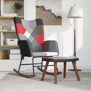 vidaXL Schommelstoel met voetenbank patchwork stof, Verzenden, Nieuw