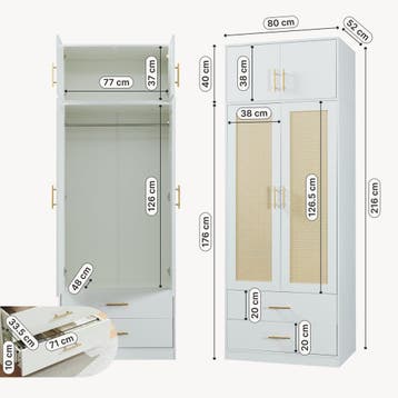 Kledingkast Larundi met deuren lades 216x80x52 cm wit [en.ca, Verzenden, Nieuw