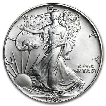 American Eagle 1 oz 1986 (5.393.005 oplage), Postzegels en Munten, Munten | Amerika, Verzenden, Midden-Amerika, Losse munt, Zilver