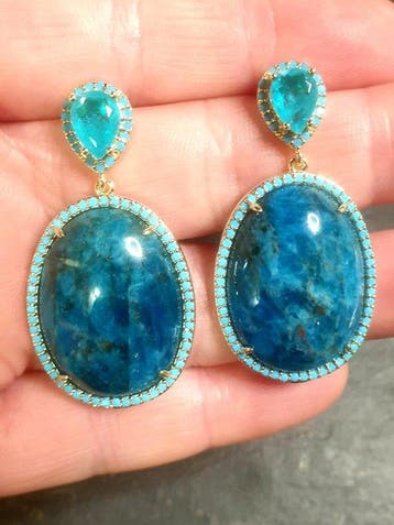 Zilver, Neonblauwe apatiet, Tsjechië - Hangoorbellen - 4,3