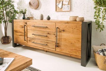 Massief dressoir THOR 200cm wilde eik geolied in industrieel, Ophalen of Verzenden, Nieuw