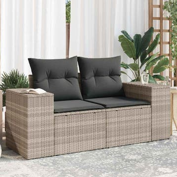 vidaXL Tuinbank 2-zits met kussens poly rattan lichtgrijs, Verzenden, Nieuw