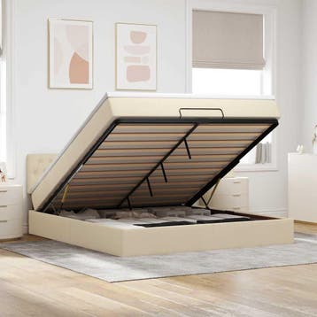 vidaXL Bed poef met matras en LEDs 180x200 cm stof, Eenpersoons, Verzenden, Nieuw, 80 cm