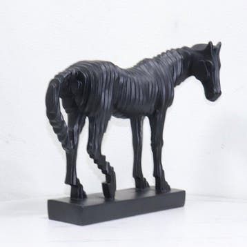 sculptuur, Layered Black Horse — Abstract Ribbon Sculpture -