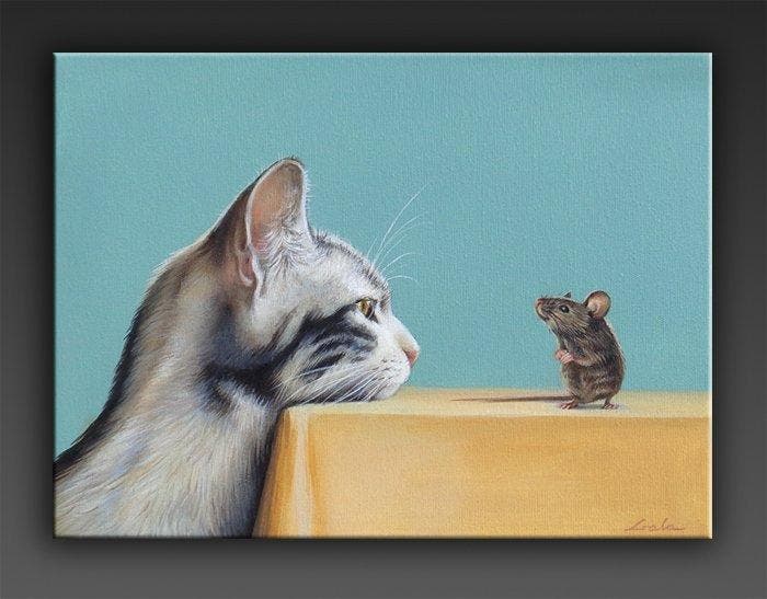 Gala - Mouse & cat painting ~Face to face~, Antiek en Kunst, Kunst | Designobjecten
