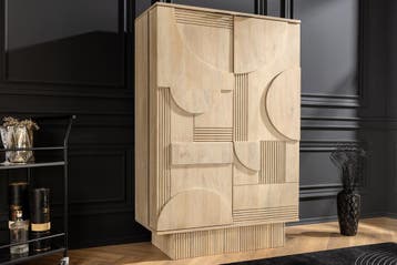 Design barkast ART DECO 140 cm wit gelimineerd mangohout 3D, Ophalen of Verzenden, Nieuw