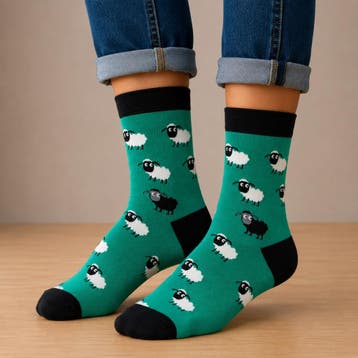 Sokken Katoen - Schaap Print - Zwart Wit Groen - Maat 38-45, Nieuw