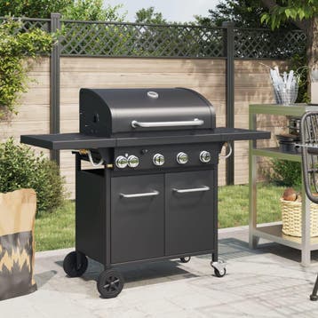 vidaXL Gasbarbecue met 5 branders gepoedercoat staal zwart, Verzenden, Nieuw