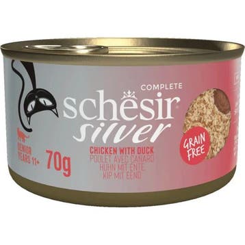 12x Schesir Silver Cat Bouillon Kip&Eend 70 gr, Verzenden, Nieuw