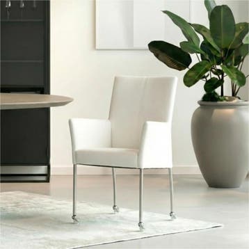 Leren eetkamerstoel Comfort met wieltjes en armleuning -, Huis en Inrichting, Stoelen, Wit, Nieuw, Leer, Ophalen of Verzenden