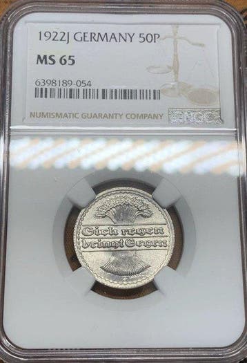 Duitsland, Weimar Republiek 50 Pfennig 1922 J / MS65 - Top