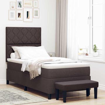 vidaXL Boxspringbed met kussen Donkerbruin 90 x 190 cm Stof, Eenpersoons, Bruin, Verzenden, Nieuw