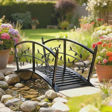 Metalen Tuinbrug 1.2m met Sierlijke Bladmotieven en Veilighe, Verzenden, Nieuw