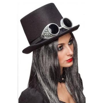 Zwarte steampunk hoed met bril - Hoge hoeden, Ophalen of Verzenden, Nieuw