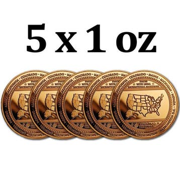 Verenigde Staten. 5 x 1 oz Cannabis Map 999 Fine Copper