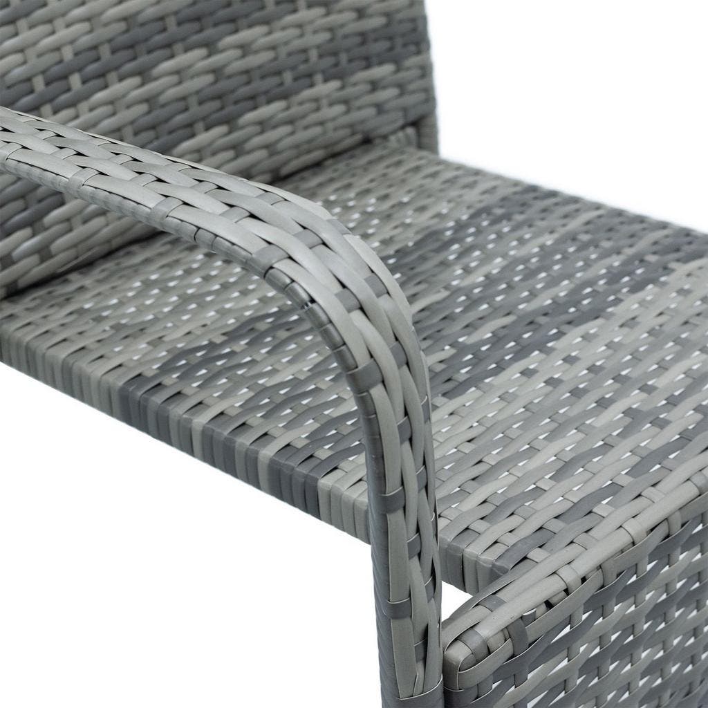 Juskys Yoro Tuinstoelen met armleuningen en rugleuning, 6 stapelstoelen, rotanstoel voor de tuin, stapelbare stoel, balkonstoel, grijs gemêleerd