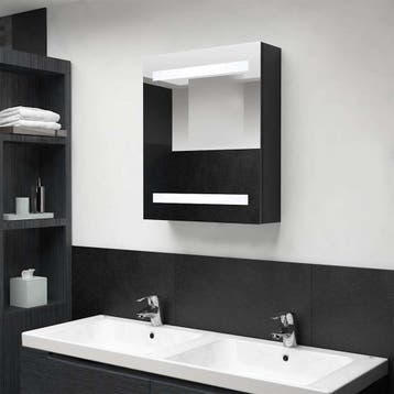 vidaXL Badkamerkast met spiegel en LED 50x14x60 cm zwart, Verzenden, Nieuw