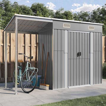 vidaXL Tuinhuis met verlengd dak lichtgrijs 277x107x181 cm, Verzenden, Nieuw