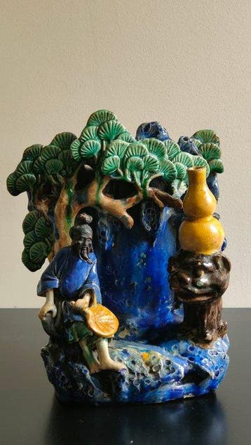 Dinastia QING - Penseelpot - Aardewerk, Emaille
