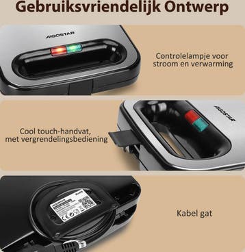 Tosti apparaat - Tosti ijzer - Sandwich maker - 750W - RVS -, Verzenden, Zo goed als nieuw