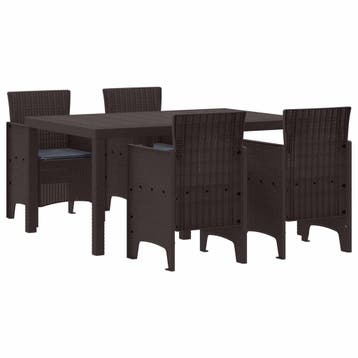 vidaXL Tuin Eetset 5 st Bruin Polt riet, Verzenden, Nieuw, 5 zitplaatsen