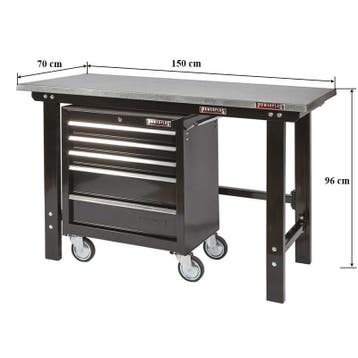 Werkbank zwart 150 cm met zinken werkblad en, Ophalen of Verzenden, Nieuw