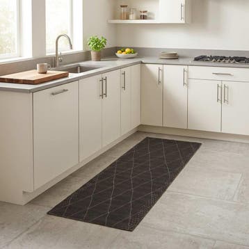 vidaXL Keuken Vloerkleed Antraciet geruit 300 x 60 cm 100%, Verzenden, Nieuw