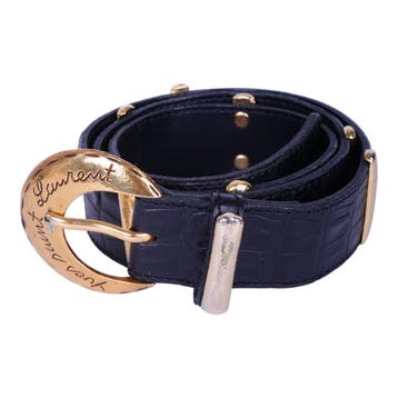 Yves Saint Laurent Croco Riem Zwart Leer met Gouden Gesp, Verzenden, Zo goed als nieuw