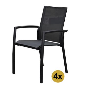 Set van 4 Malaga stapelbare tuinstoelen antraciet aluminium, Tuin en Terras, Ophalen of Verzenden, Nieuw