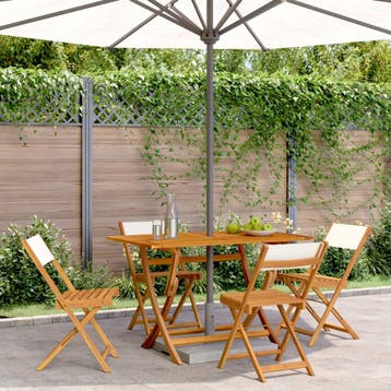 vidaXL Klapstoelen, 4 stuks, crèmekleurige stof en massief, Verzenden, Nieuw, Hout