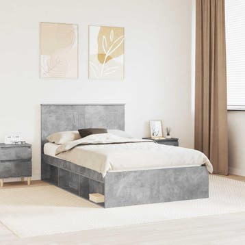 vidaXL Bedframe met hoofdeinde Beton 120 x 200 cm Massief, Verzenden, Nieuw, Twijfelaar, Grijs