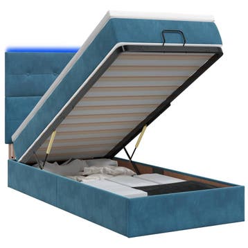 vidaXL Ottoman Bed met Matrassen en LED Donkerblauw 80 x 200, Verzenden, Nieuw, Blauw, Stof