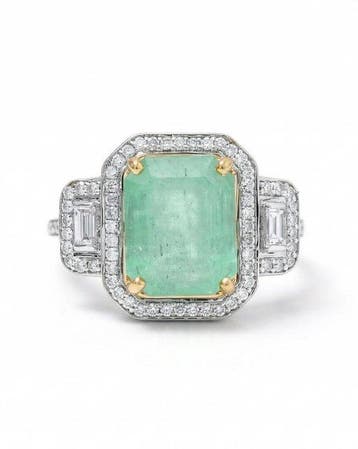 Cocktailring - 14 karaat Geel goud - 4.11ct. tw. Smaragd -