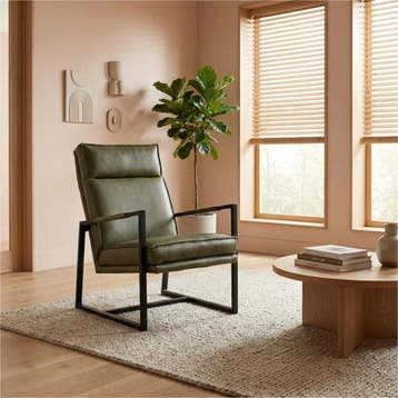 Leren fauteuil Square - Granada Moss (olijf/groen), Nieuw, Ophalen of Verzenden, 50 tot 75 cm, Industrieel, Modern
