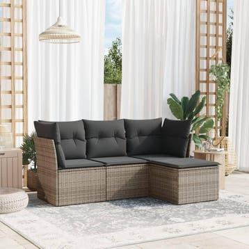 vidaXL 4-delige Loungeset met kussens poly rattan grijs, Verzenden, Nieuw, Loungeset